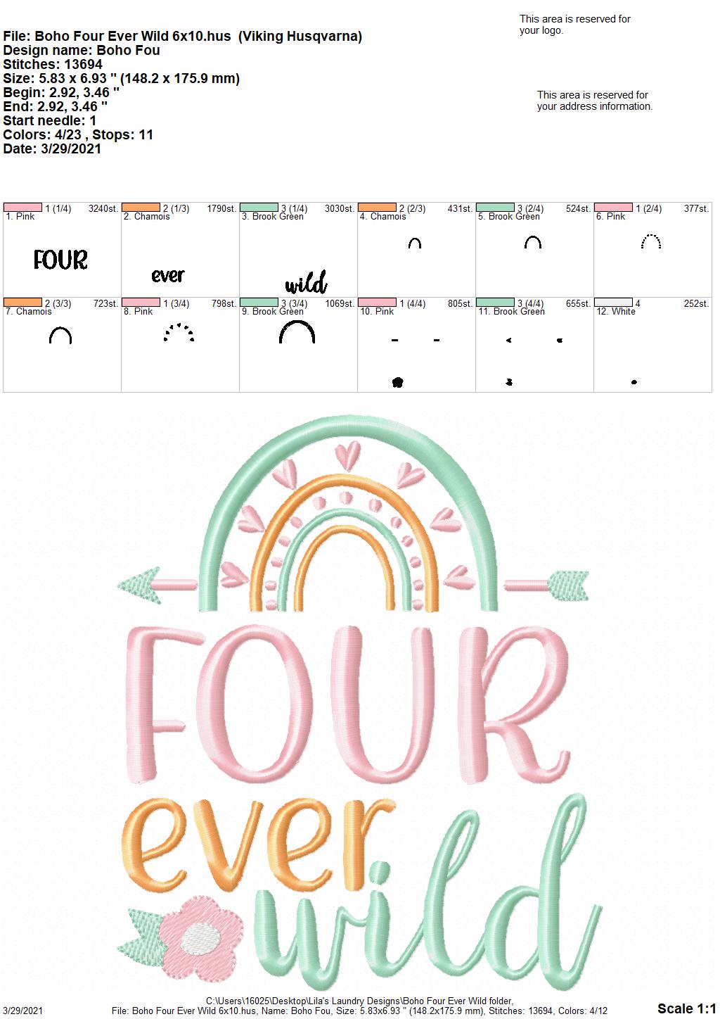 Boho Four Ever Wild- 4 sizes- Digital Embroidery Design