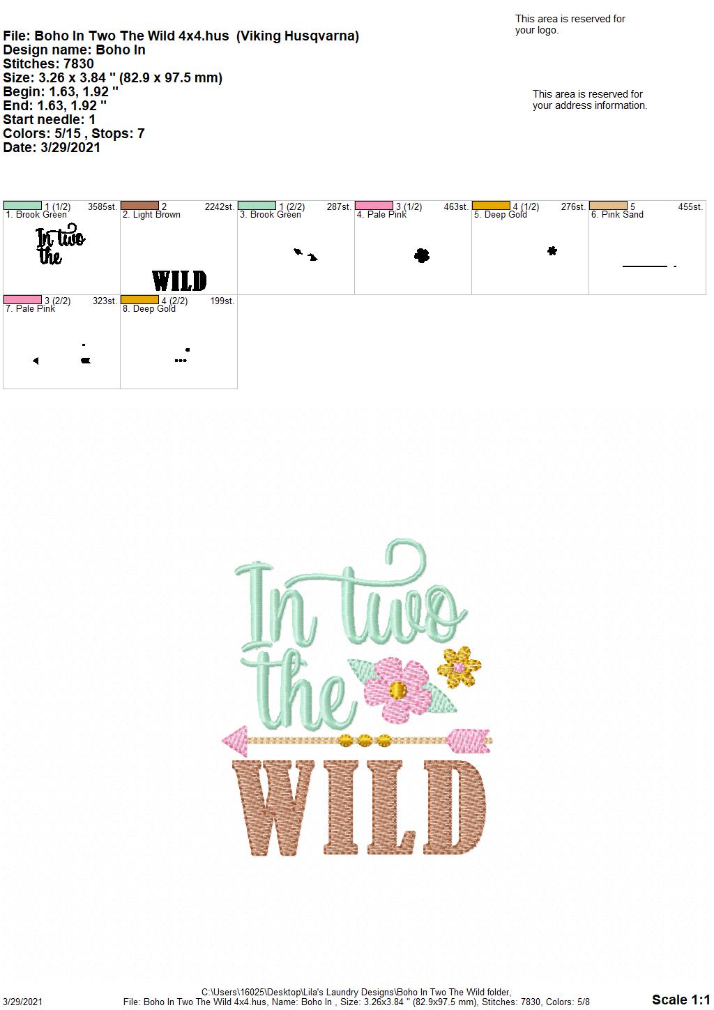 Boho In Two the Wild- 3 sizes- Digital Embroidery Design