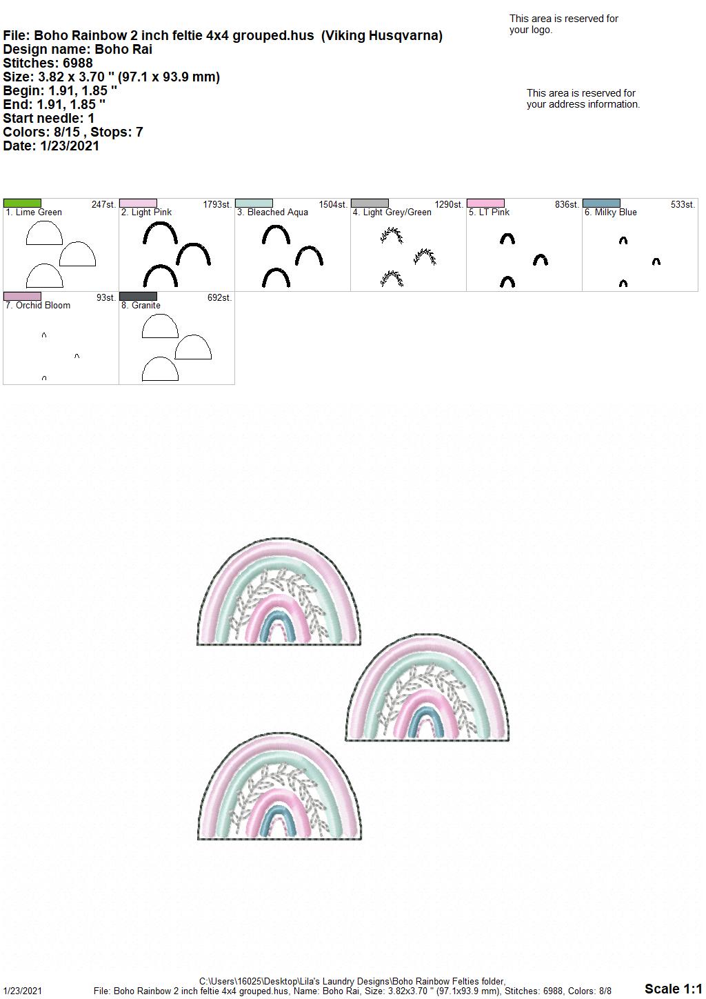 Boho Rainbow Felties - 3 sizes - 4x4 and 5x7 Grouped- Digital Embroidery Design