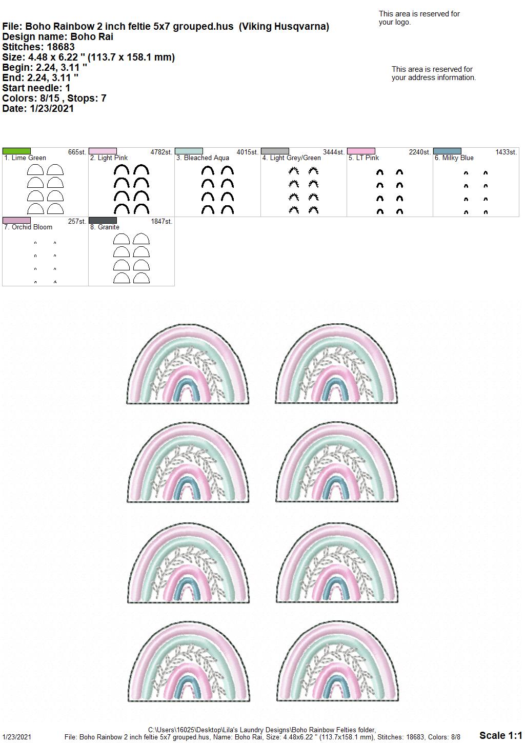 Boho Rainbow Felties - 3 sizes - 4x4 and 5x7 Grouped- Digital Embroidery Design