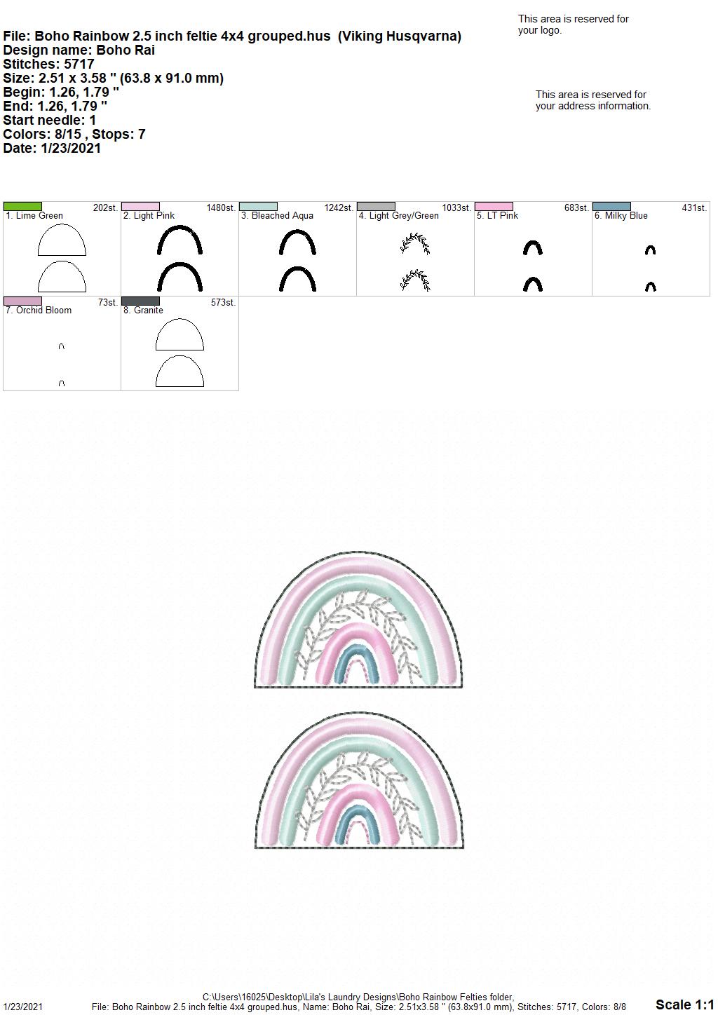 Boho Rainbow Felties - 3 sizes - 4x4 and 5x7 Grouped- Digital Embroidery Design