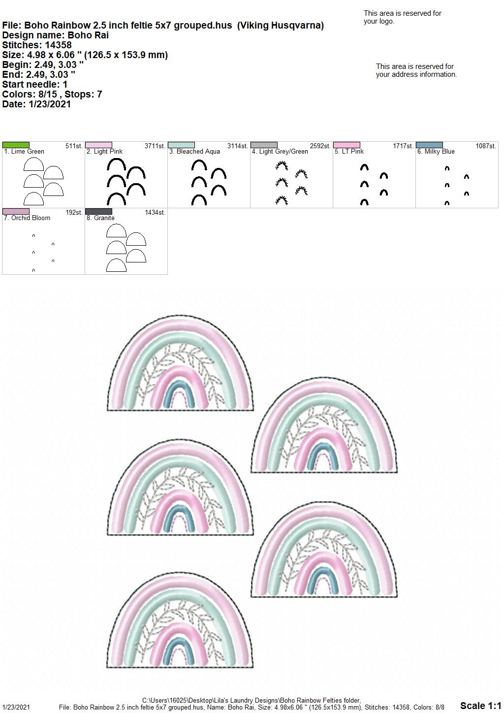 Boho Rainbow Felties - 3 sizes - 4x4 and 5x7 Grouped- Digital Embroidery Design