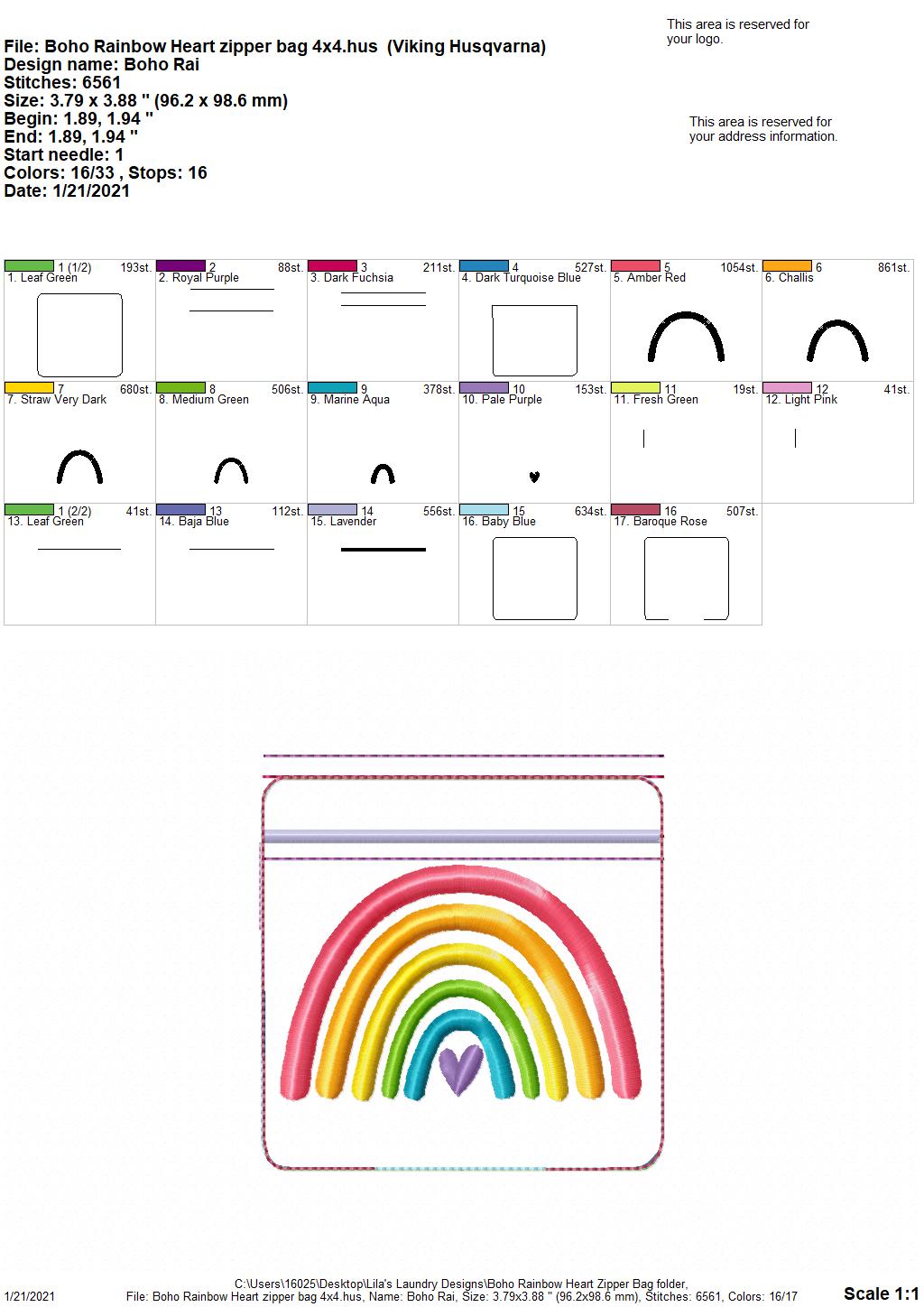 Boho Rainbow Heart Zipper Bag - 3 sizes - Digital Embroidery Design