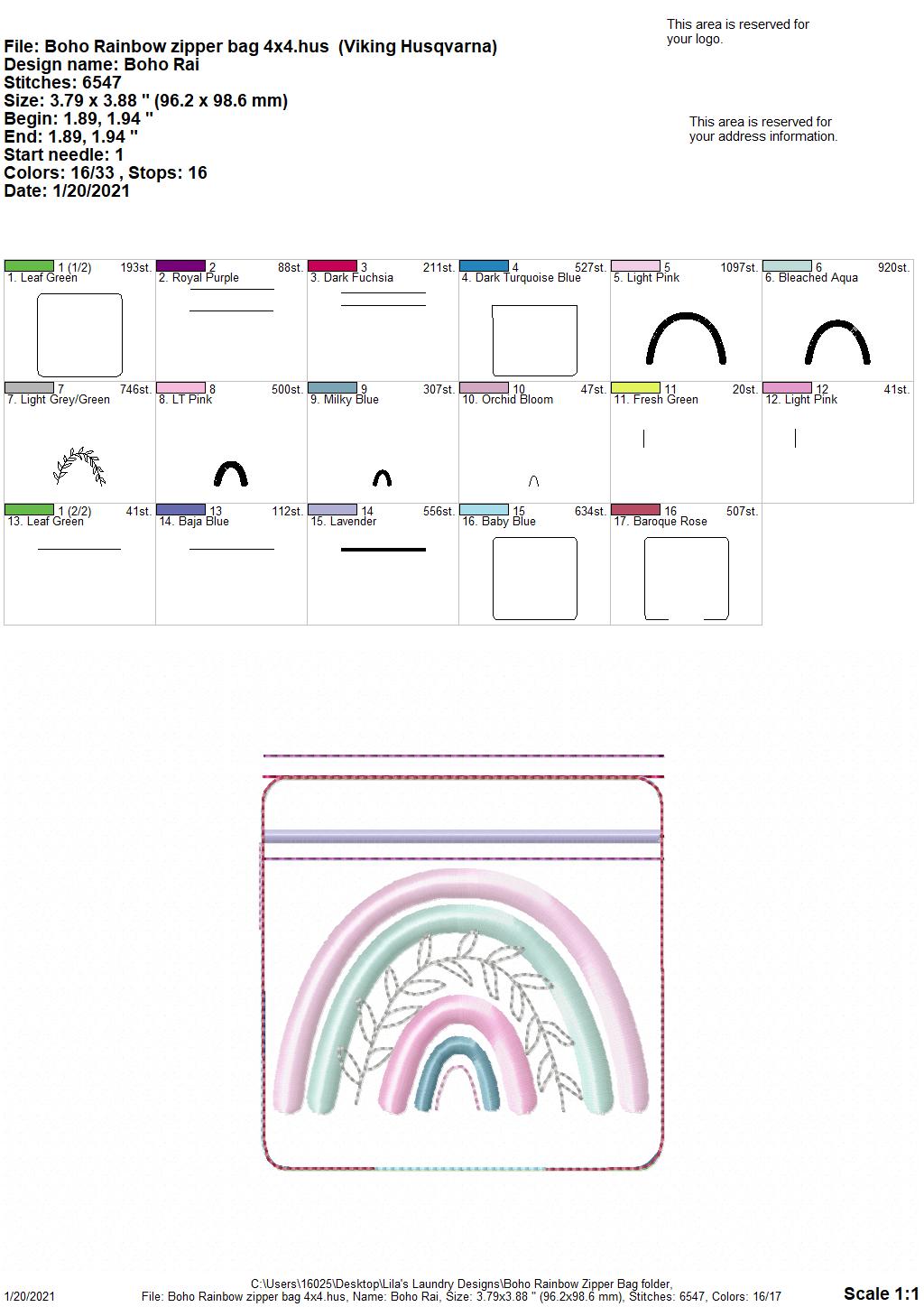Boho Rainbow Zipper Bag - 3 sizes - Digital Embroidery Design
