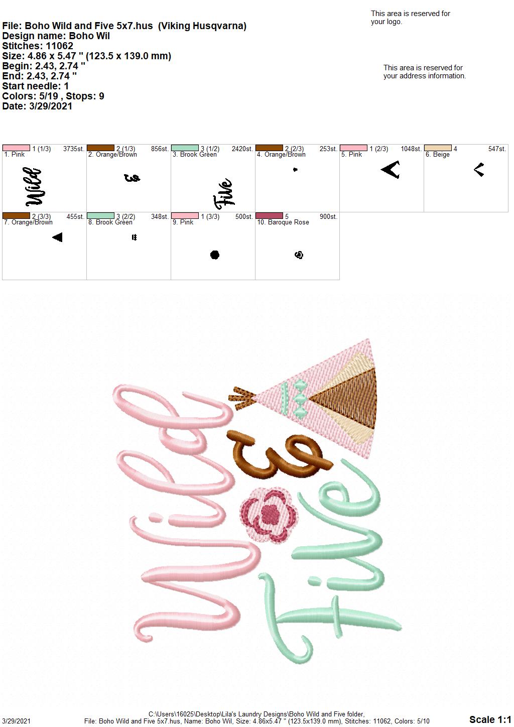 Boho Wild and Five- 4 sizes- Digital Embroidery Design