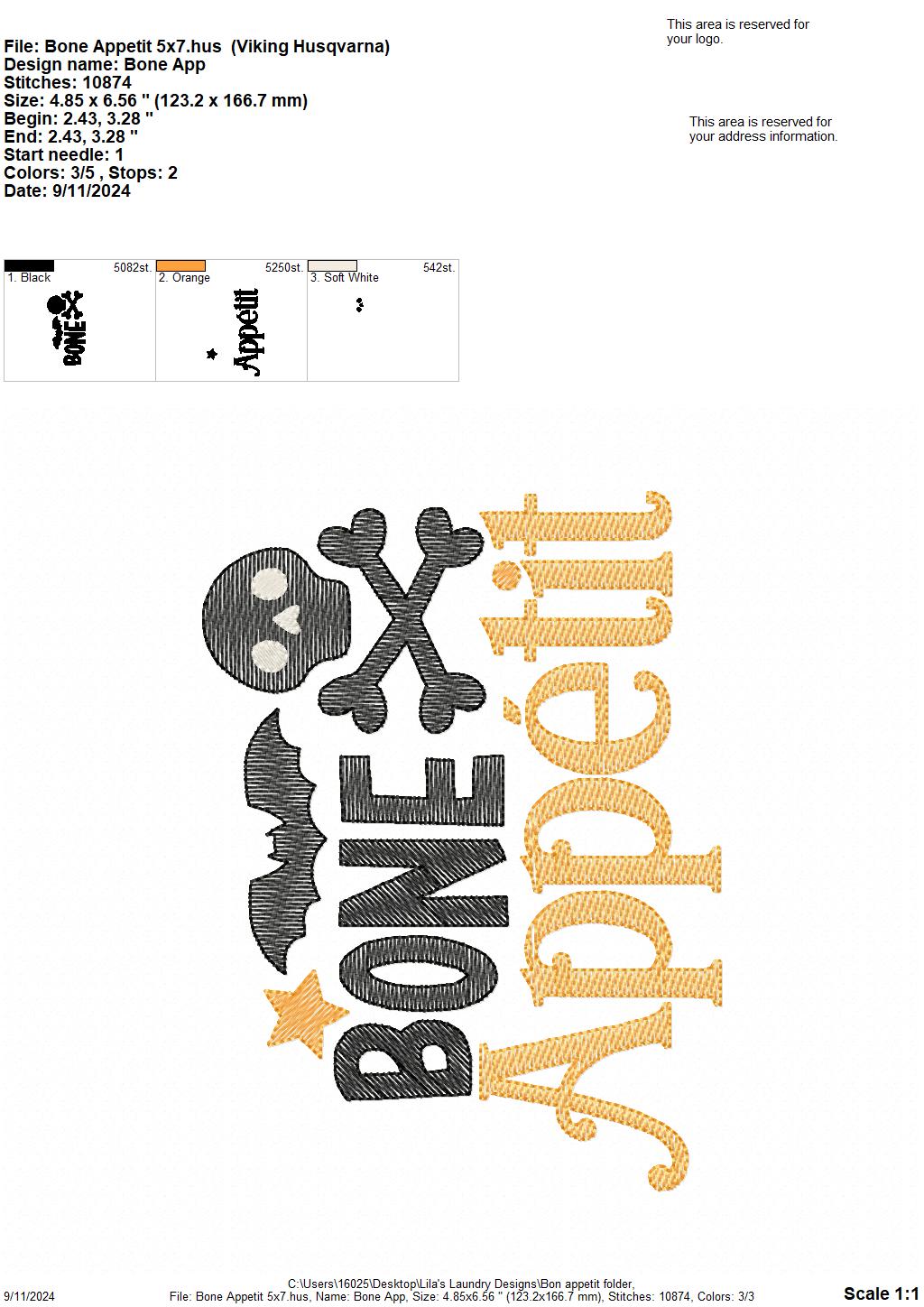 Bone Appetit - 4 sizes - Digital Embroidery Design