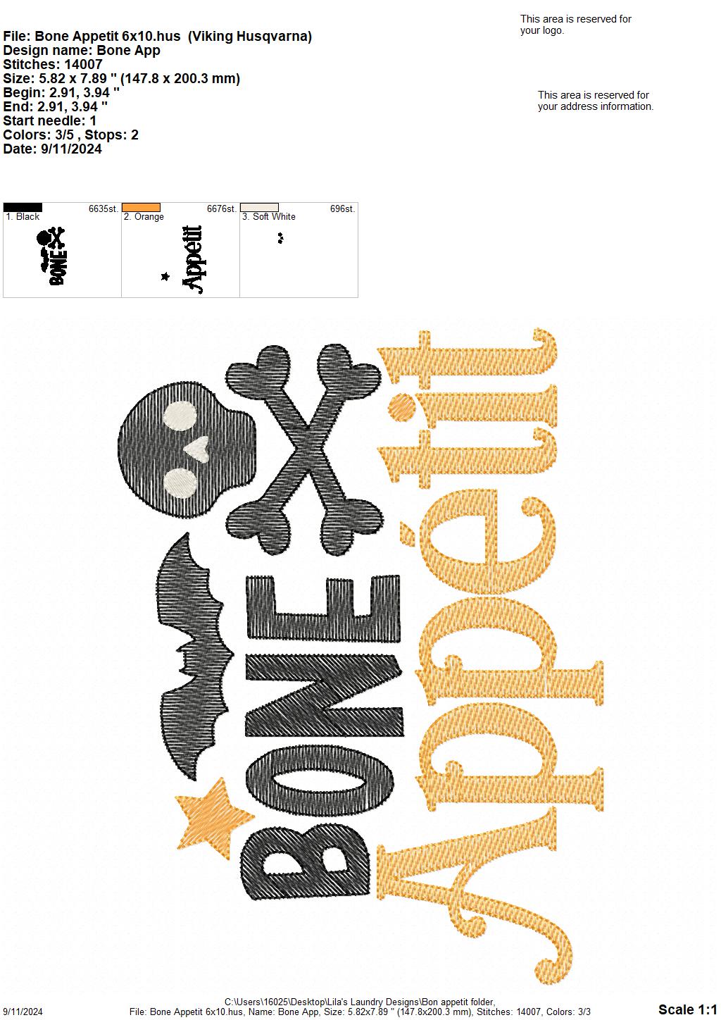 Bone Appetit - 4 sizes - Digital Embroidery Design