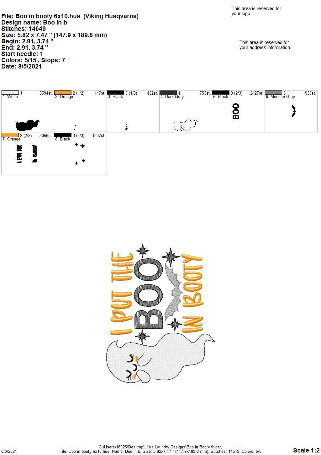 Boo in Booty - 4 sizes- Digital Embroidery Design