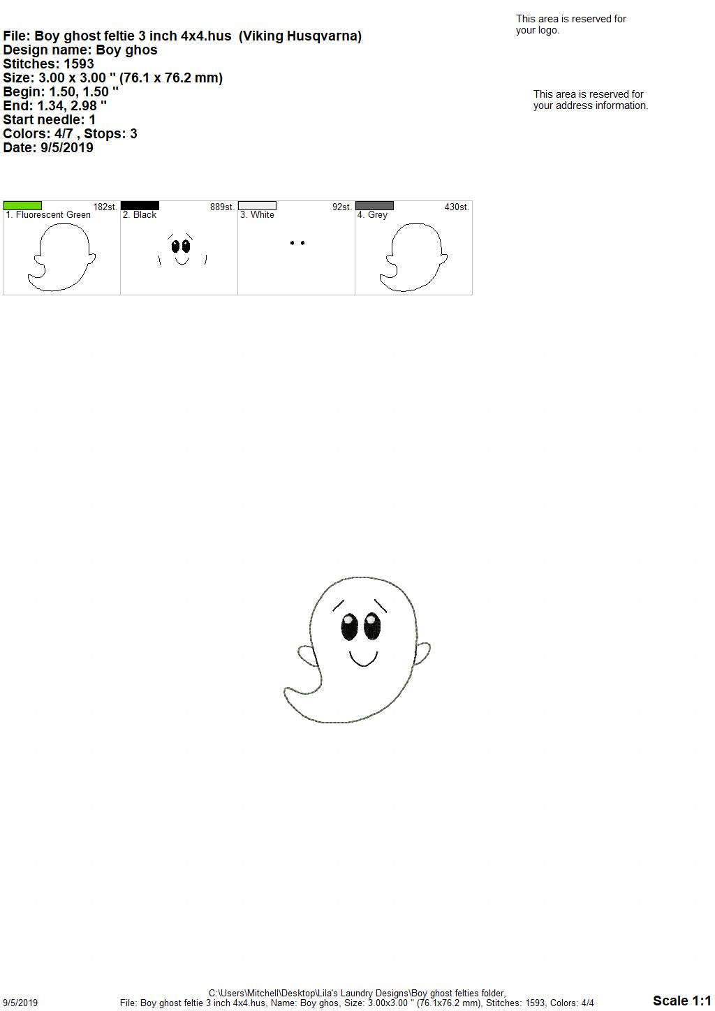 Boy Ghost Felties - 3 sizes- Digital Embroidery Design