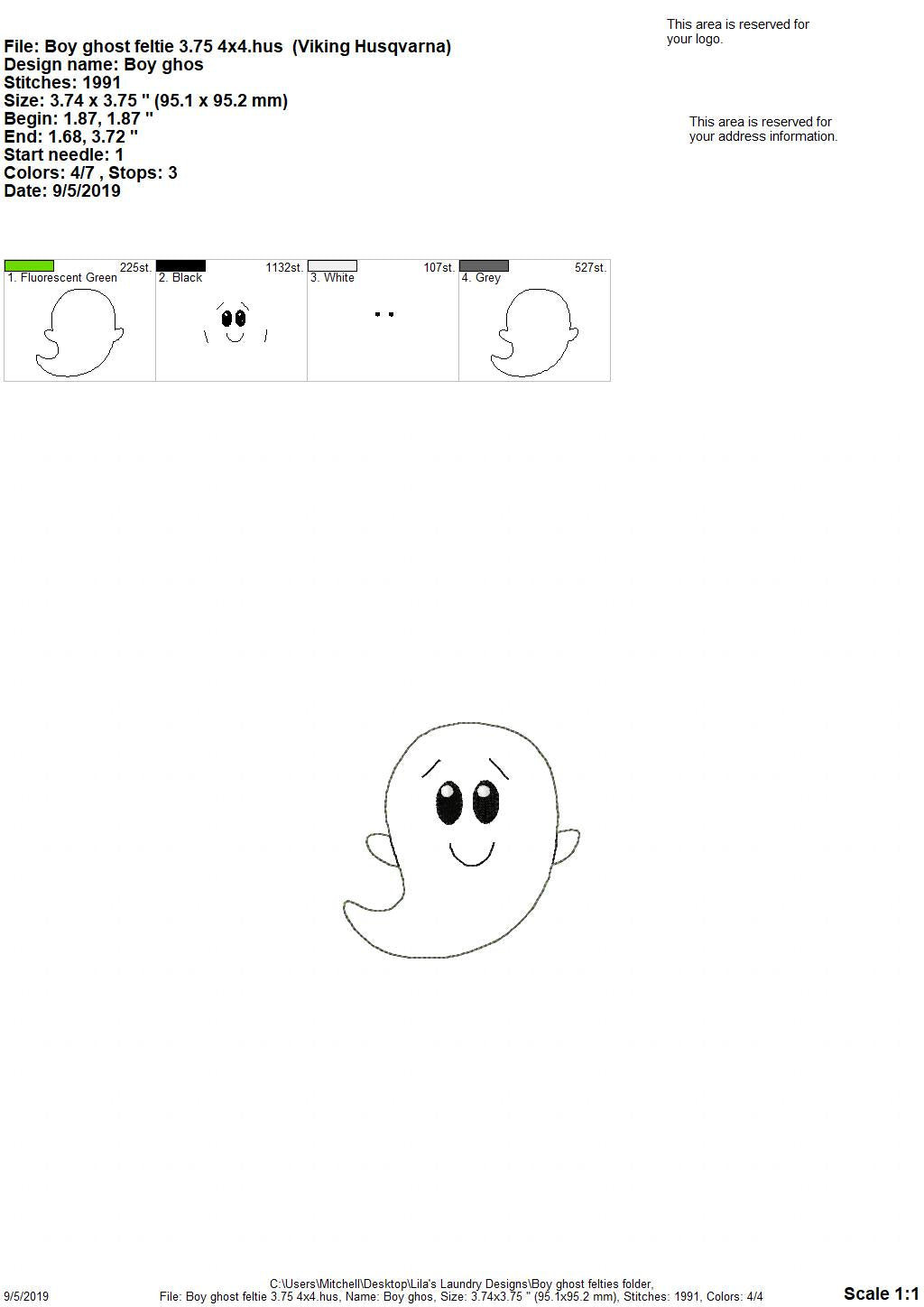 Boy Ghost Felties - 3 sizes- Digital Embroidery Design