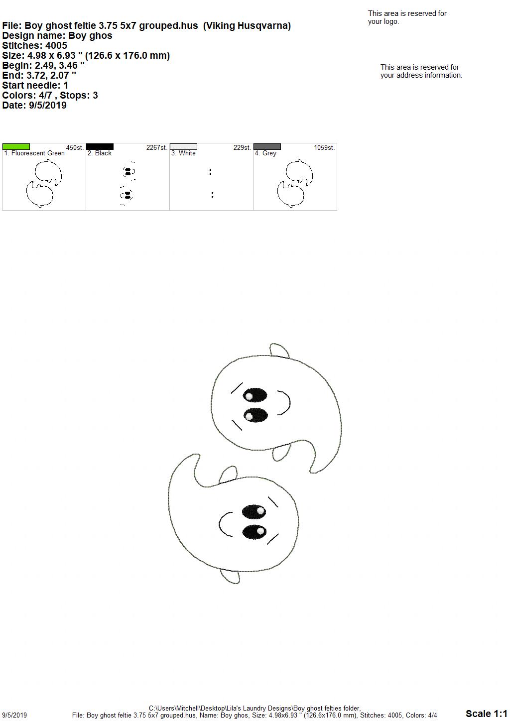 Boy Ghost Felties - 3 sizes- Digital Embroidery Design