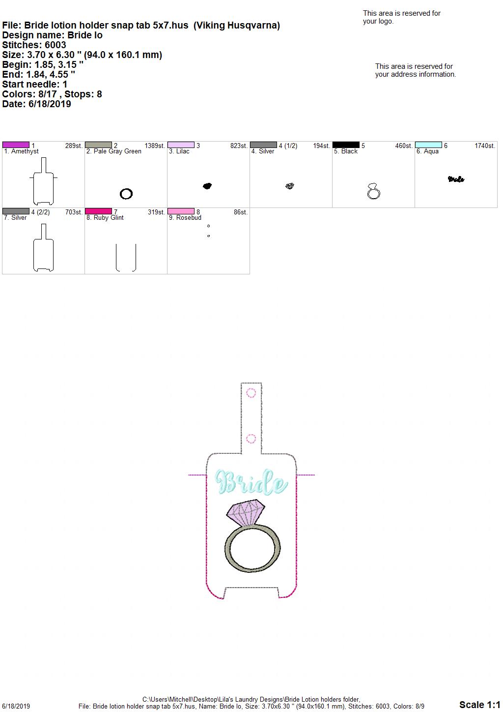 Bride Lotion Holder 5x7 included- DIGITAL Embroidery DESIGN