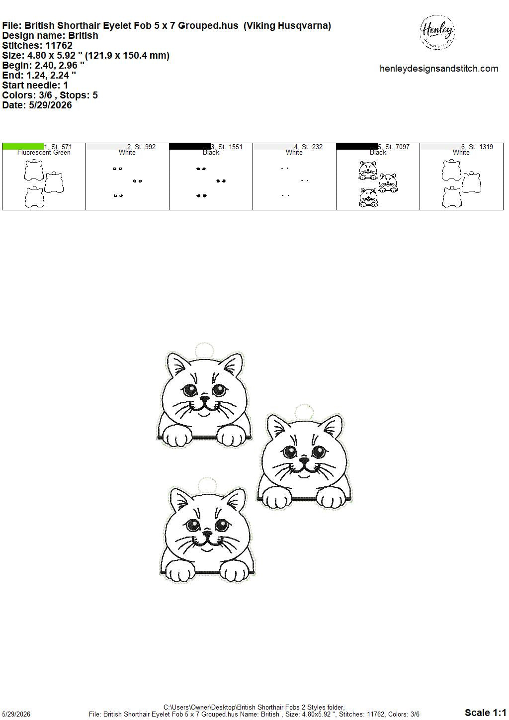 British Shorthair Cat Key Fobs - 2 Styles - DIGITAL Embroidery DESIGN