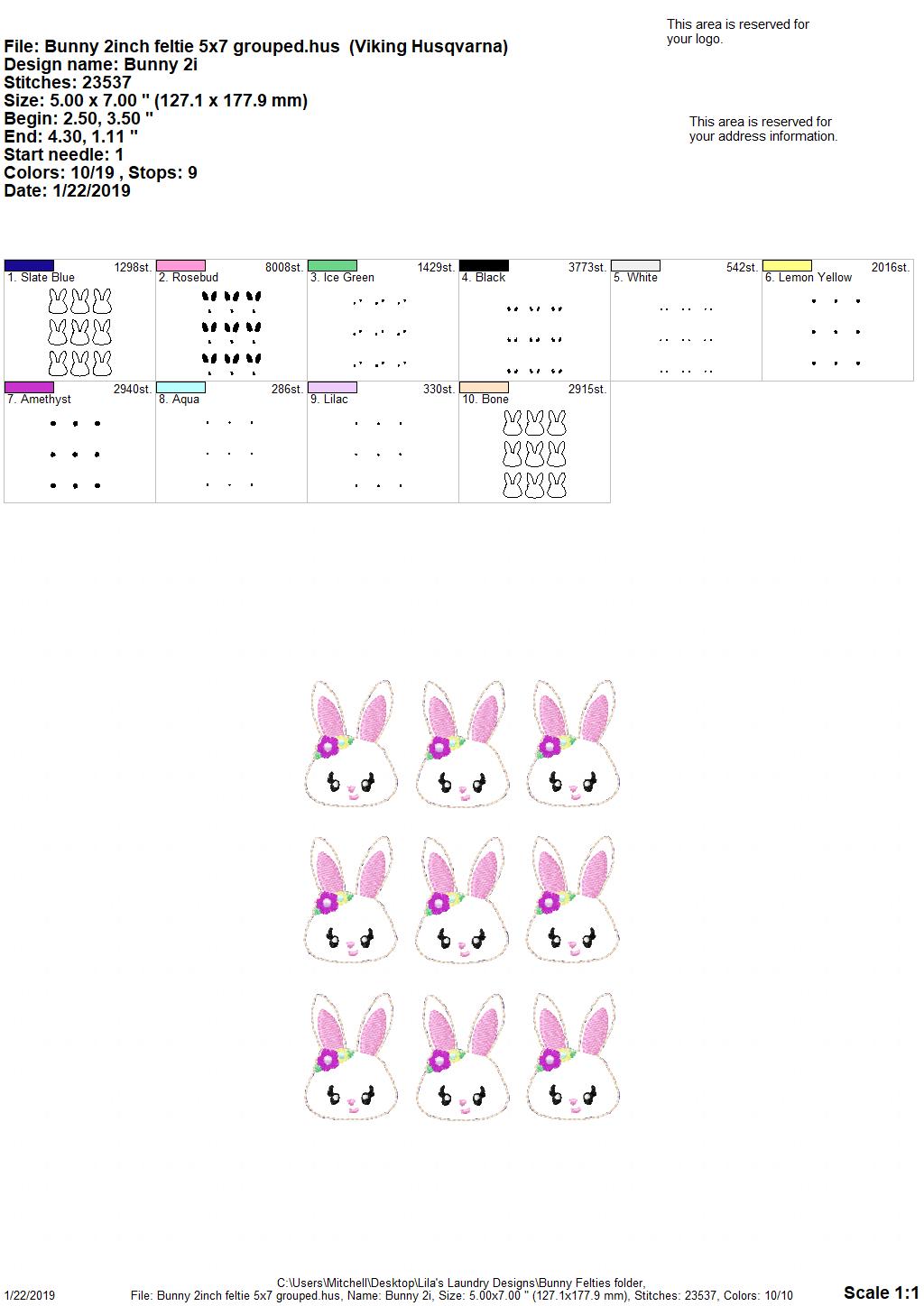 Girl Bunny Felties - 3 sizes- Digital Embroidery Design