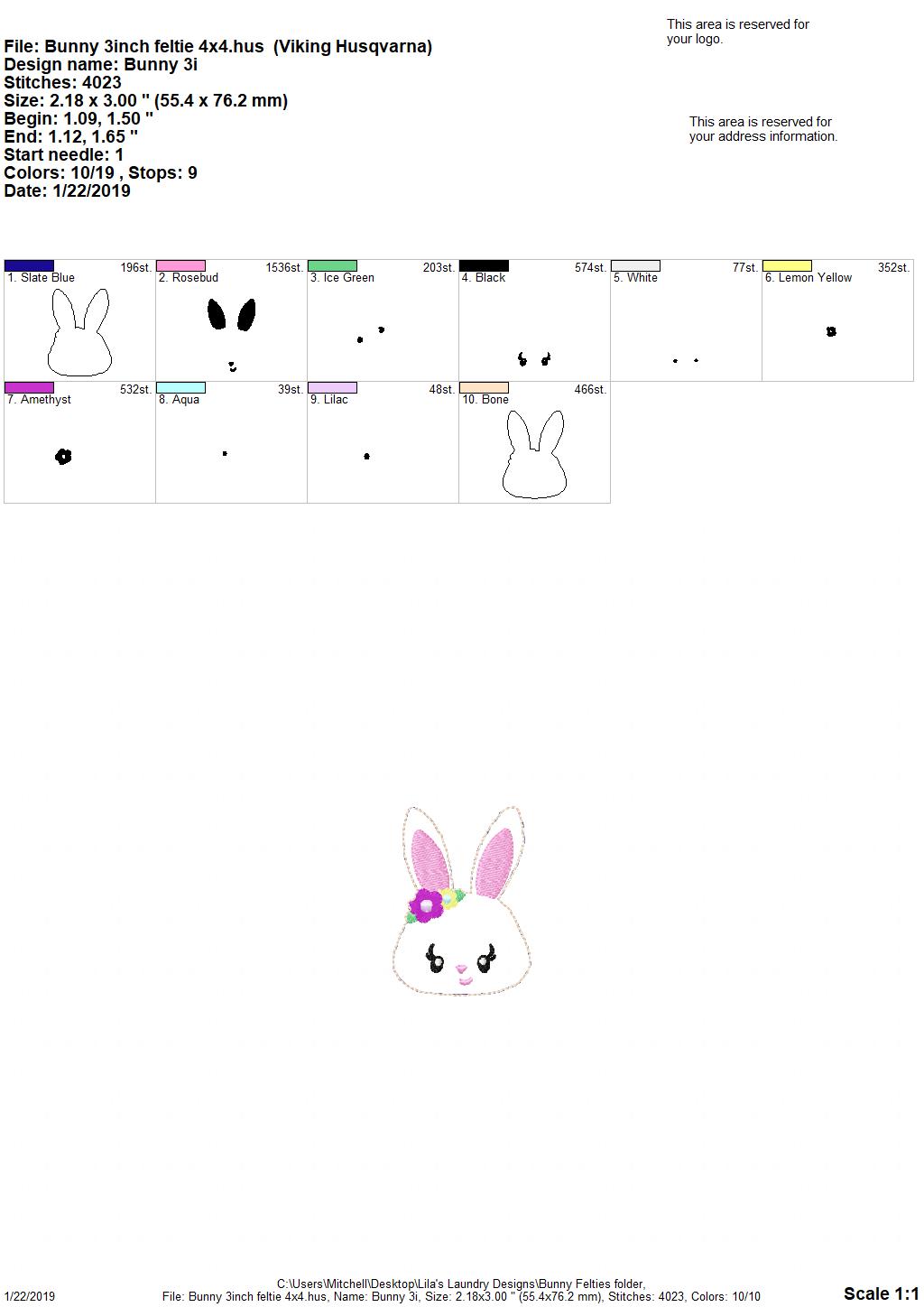 Girl Bunny Felties - 3 sizes- Digital Embroidery Design
