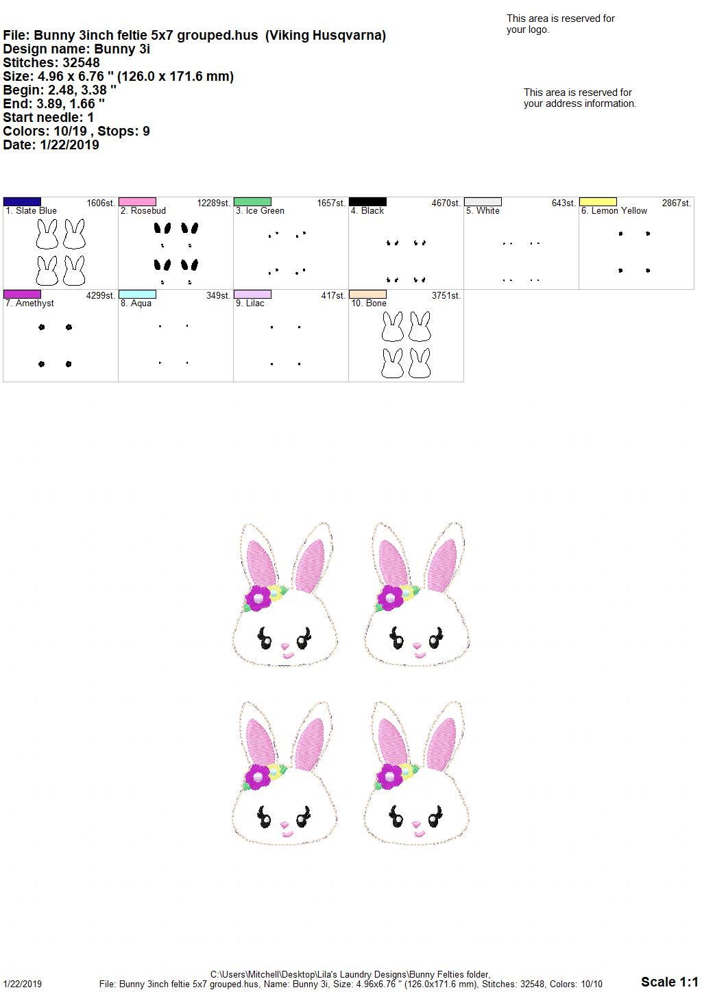 Girl Bunny Felties - 3 sizes- Digital Embroidery Design