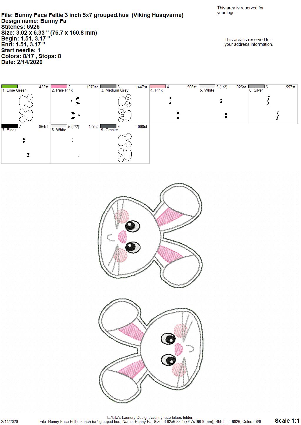 Bunny Face Felties - 4 sizes - 4x4 and 5x7 Grouped- Digital Embroidery Design
