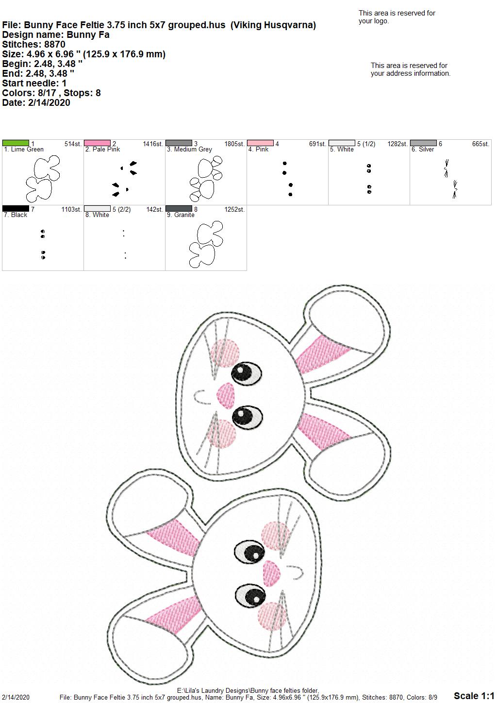 Bunny Face Felties - 4 sizes - 4x4 and 5x7 Grouped- Digital Embroidery Design