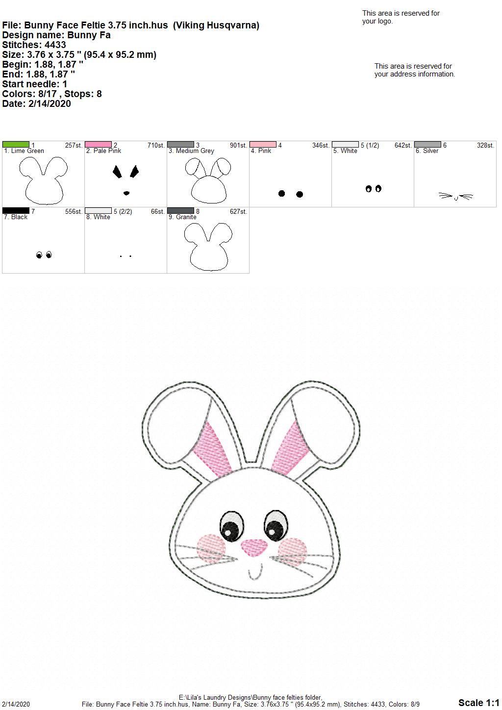 Bunny Face Felties - 4 sizes - 4x4 and 5x7 Grouped- Digital Embroidery Design