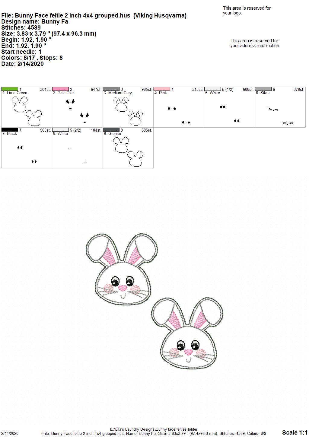 Bunny Face Felties - 4 sizes - 4x4 and 5x7 Grouped- Digital Embroidery Design