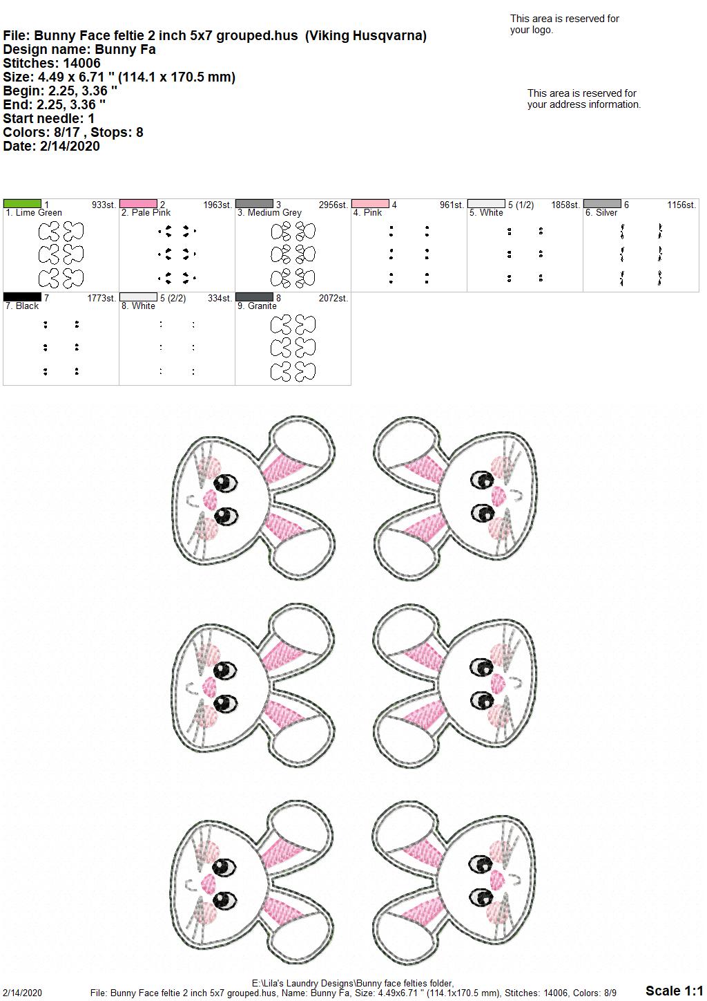 Bunny Face Felties - 4 sizes - 4x4 and 5x7 Grouped- Digital Embroidery Design