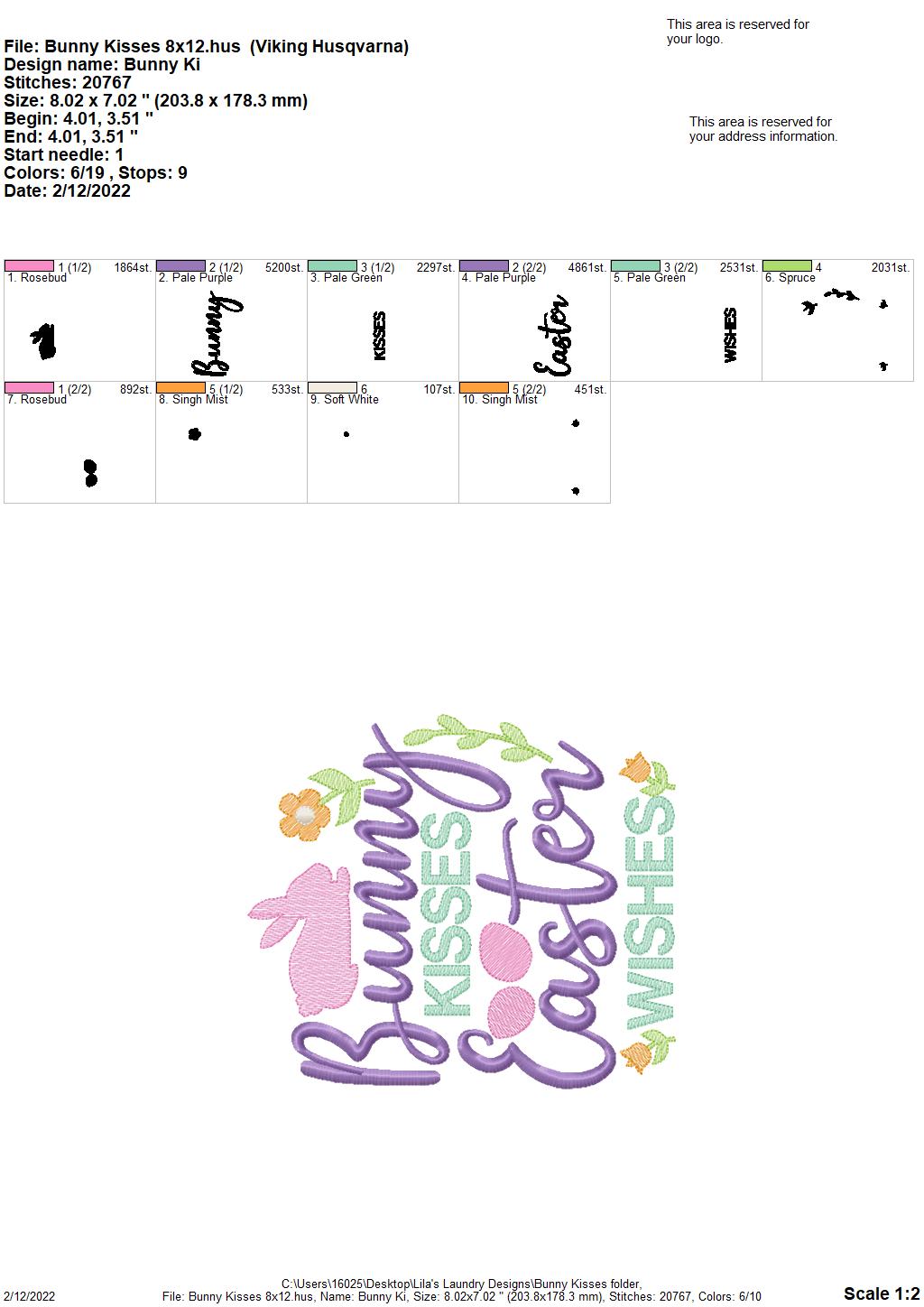 Bunny Kisses - 3 sizes- Digital Embroidery Design