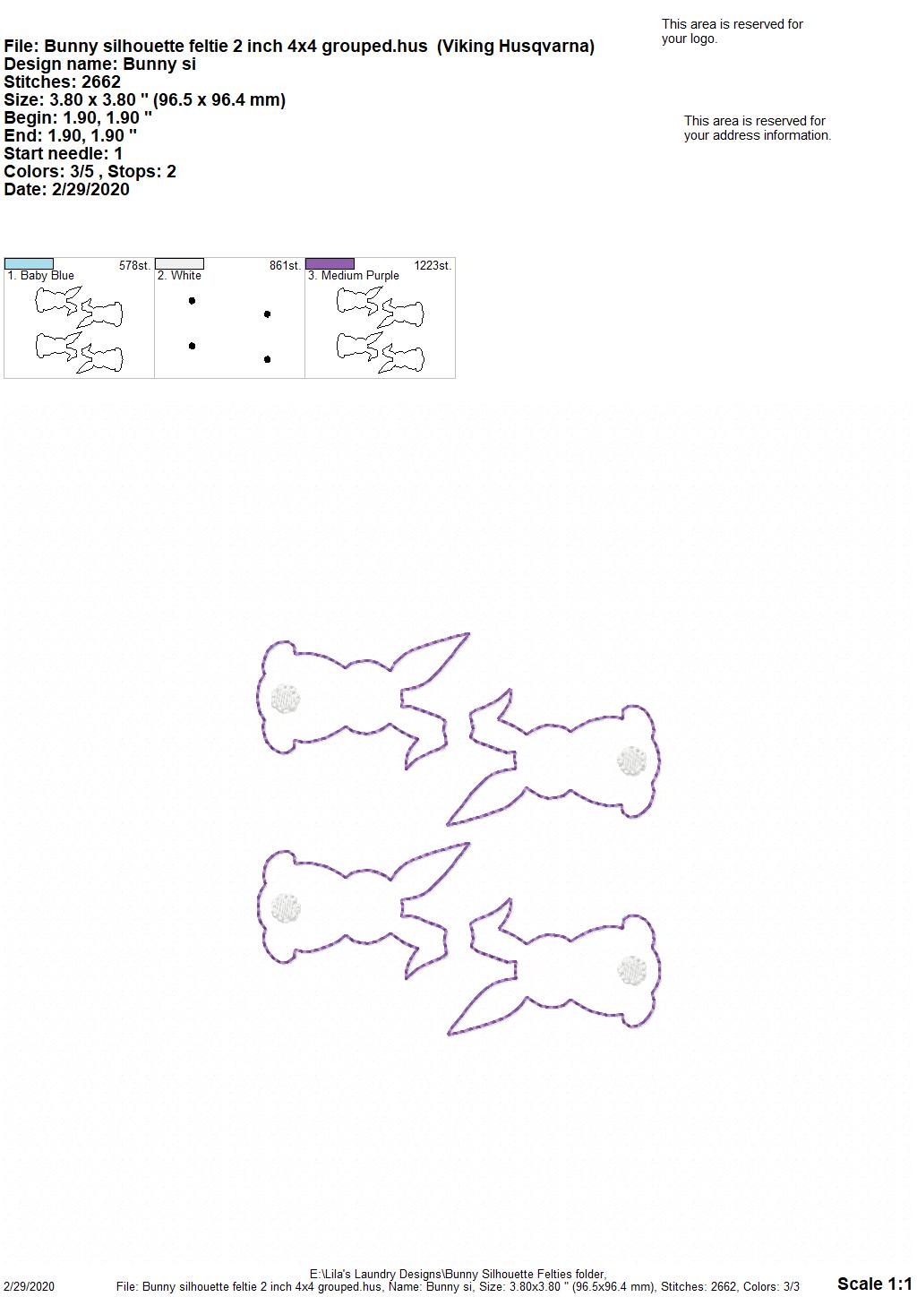 Bunny Silhouette Felties - 4 sizes - 4x4 and 5x7 Grouped- Digital Embroidery Design
