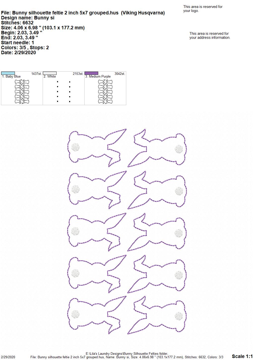 Bunny Silhouette Felties - 4 sizes - 4x4 and 5x7 Grouped- Digital Embroidery Design