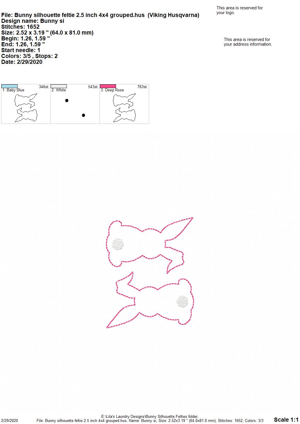 Bunny Silhouette Felties - 4 sizes - 4x4 and 5x7 Grouped- Digital Embroidery Design
