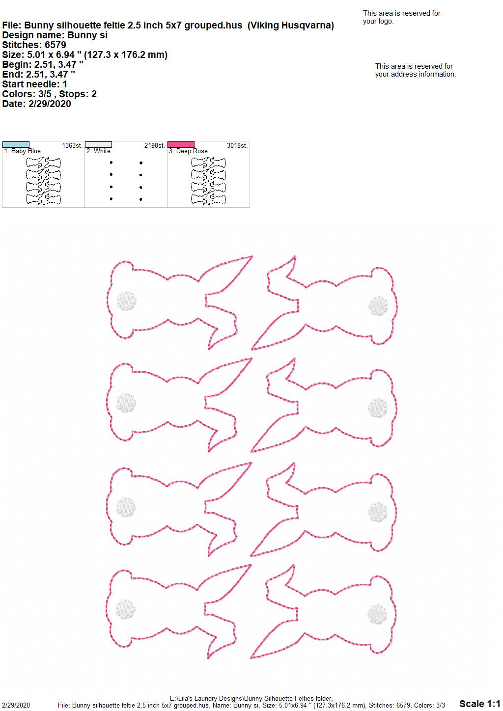 Bunny Silhouette Felties - 4 sizes - 4x4 and 5x7 Grouped- Digital Embroidery Design
