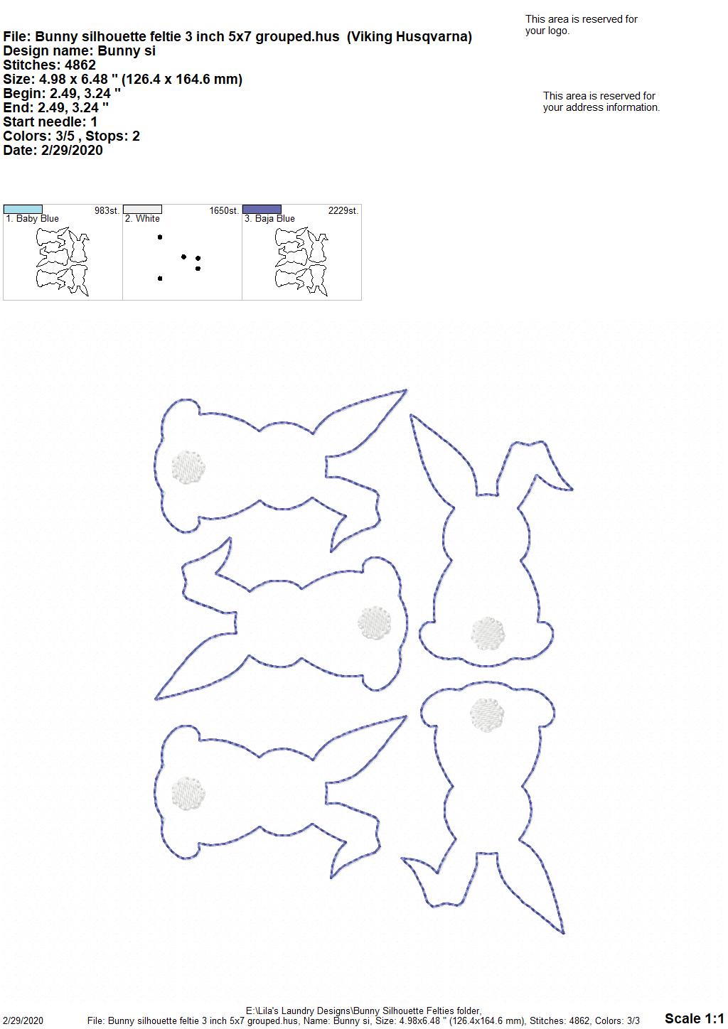 Bunny Silhouette Felties - 4 sizes - 4x4 and 5x7 Grouped- Digital Embroidery Design