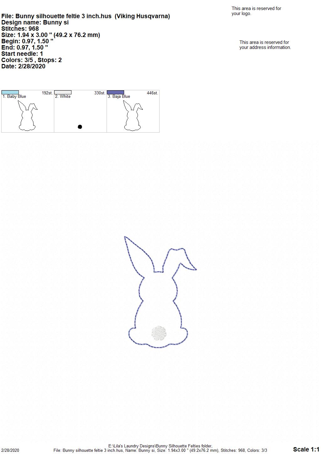 Bunny Silhouette Felties - 4 sizes - 4x4 and 5x7 Grouped- Digital Embroidery Design