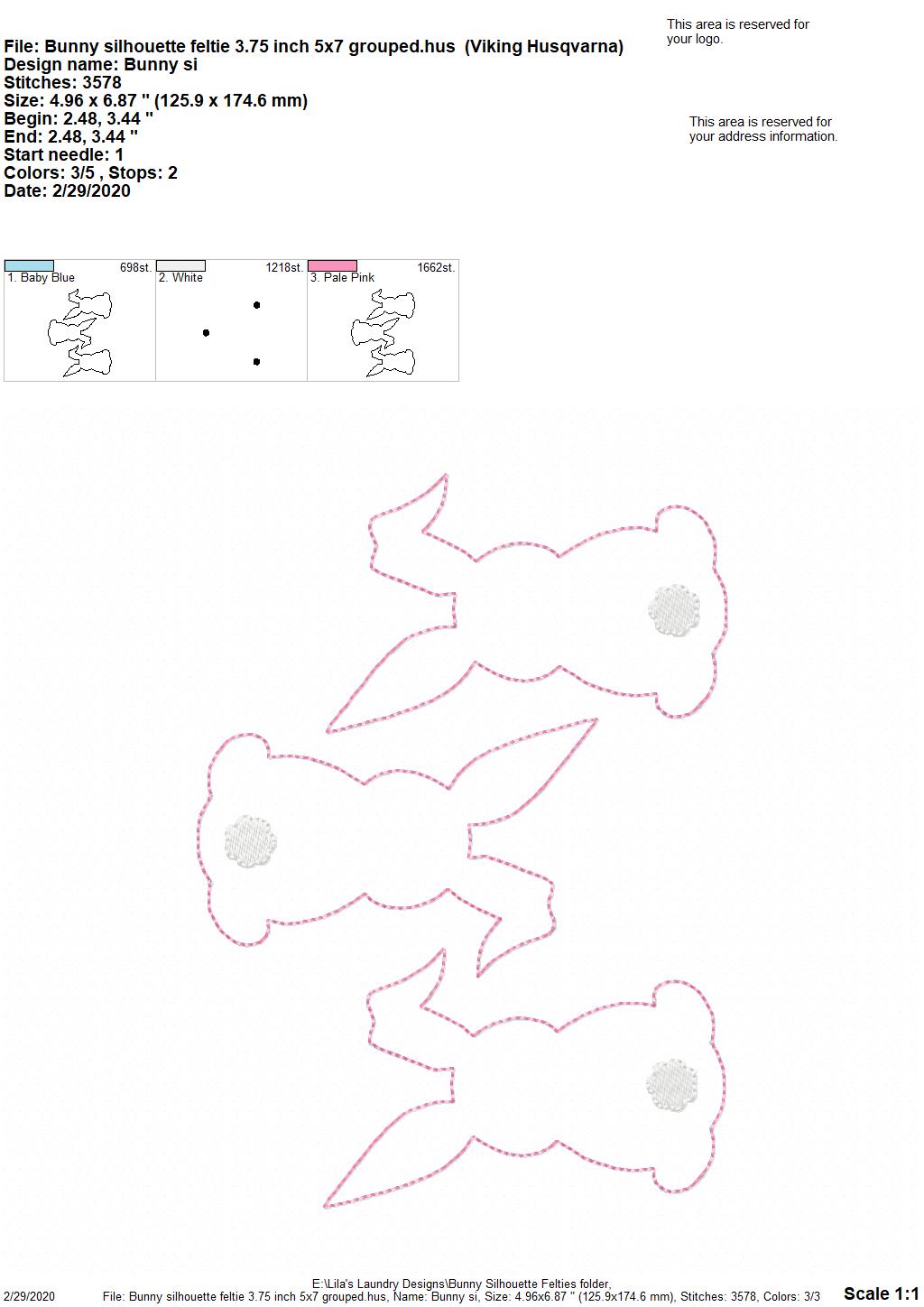 Bunny Silhouette Felties - 4 sizes - 4x4 and 5x7 Grouped- Digital Embroidery Design