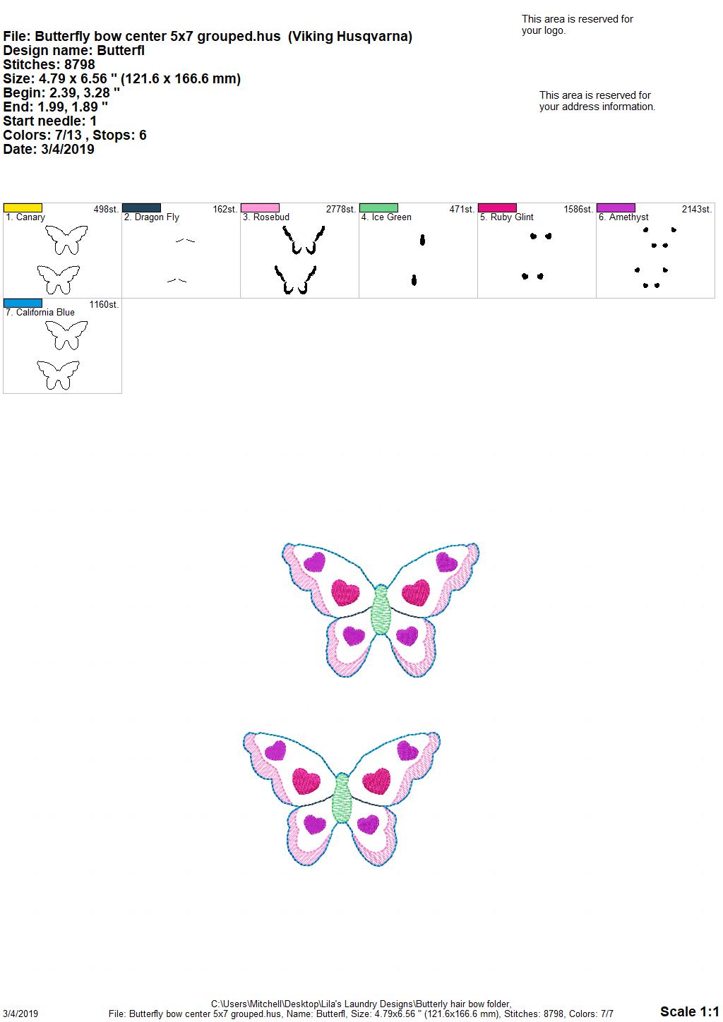 Butterfly Hair Bow - Digital Embroidery Design