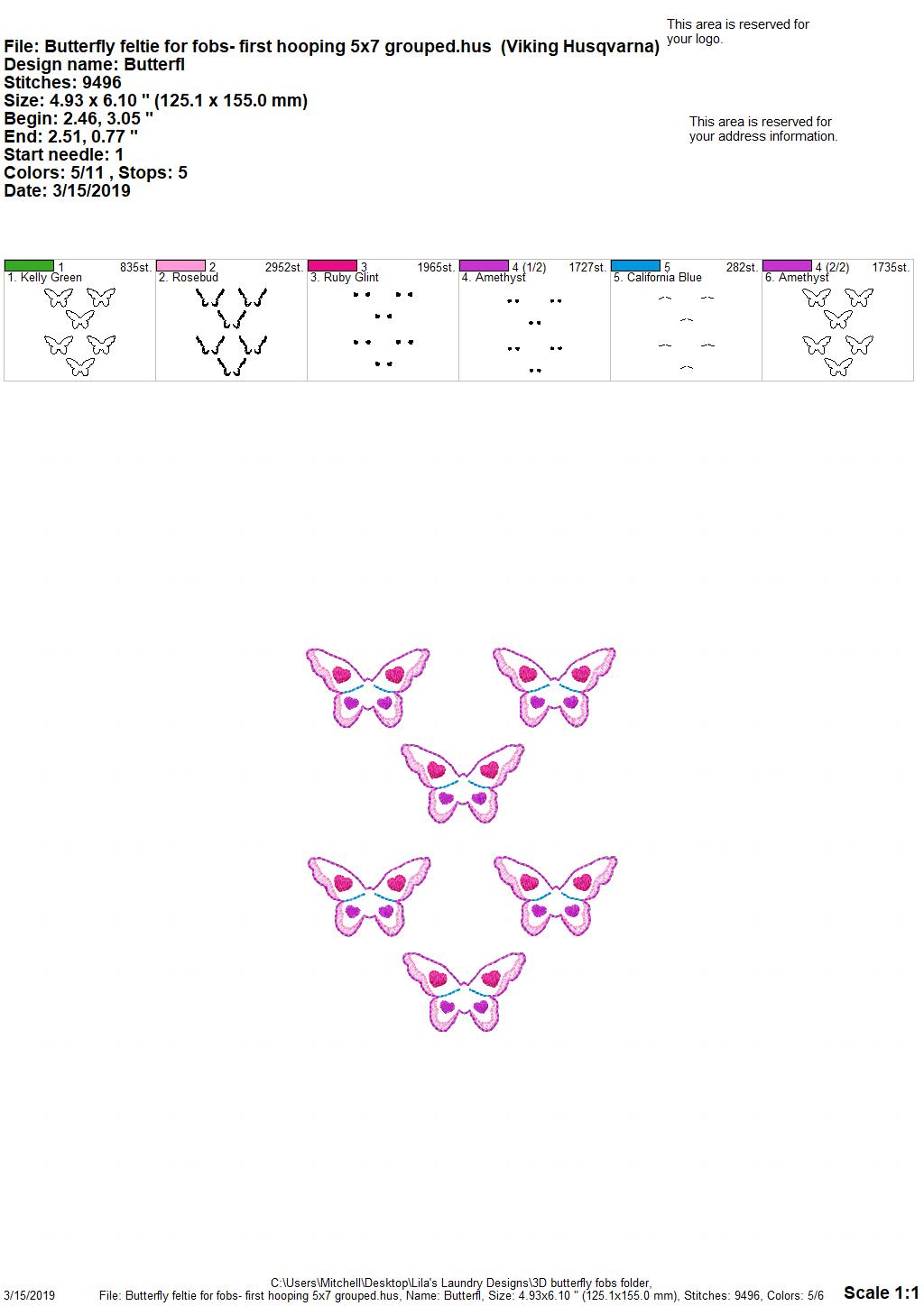 3D Butterfly Fobs- 4x4 and 5x7 grouped- Embroidery Design - DIGITAL Embroidery DESIGN