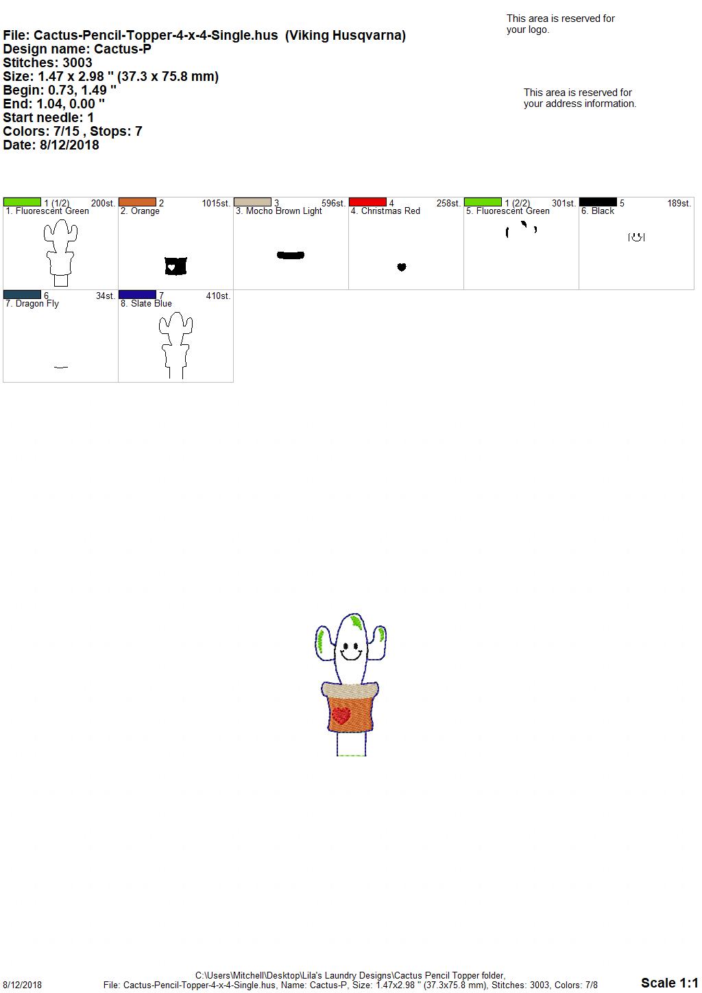 Cactus Pencil Toppers - Digital Embroidery Design