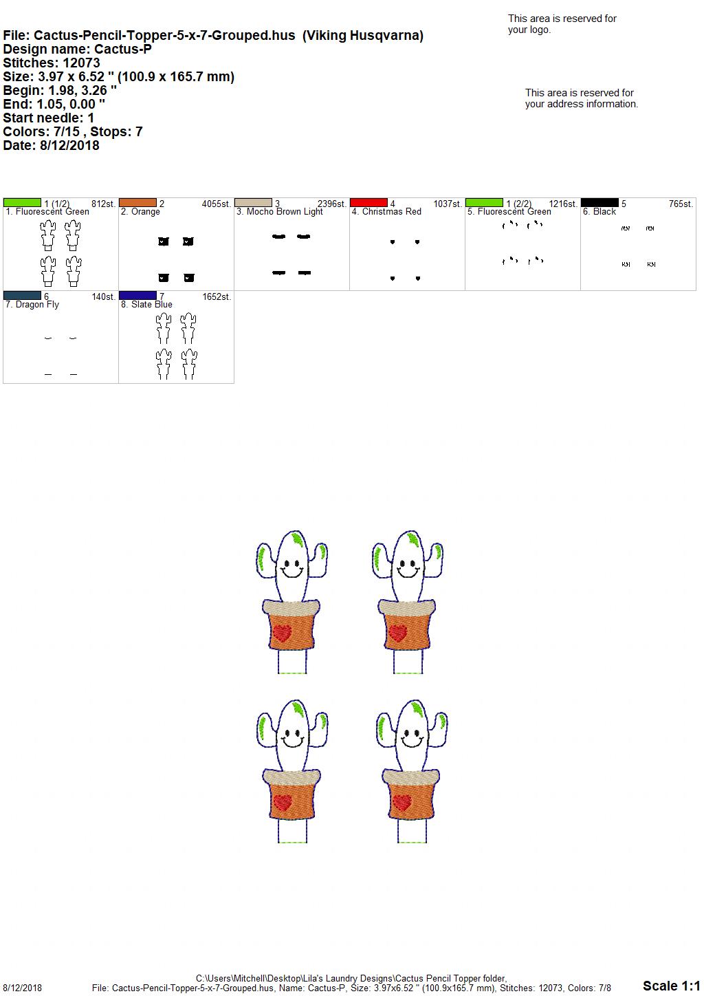 Cactus Pencil Toppers - Digital Embroidery Design