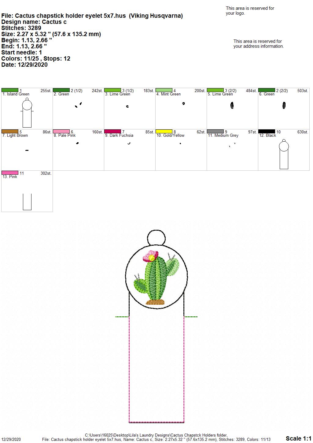 Cactus Lip Balm Holders 5x7 - DIGITAL Embroidery DESIGN