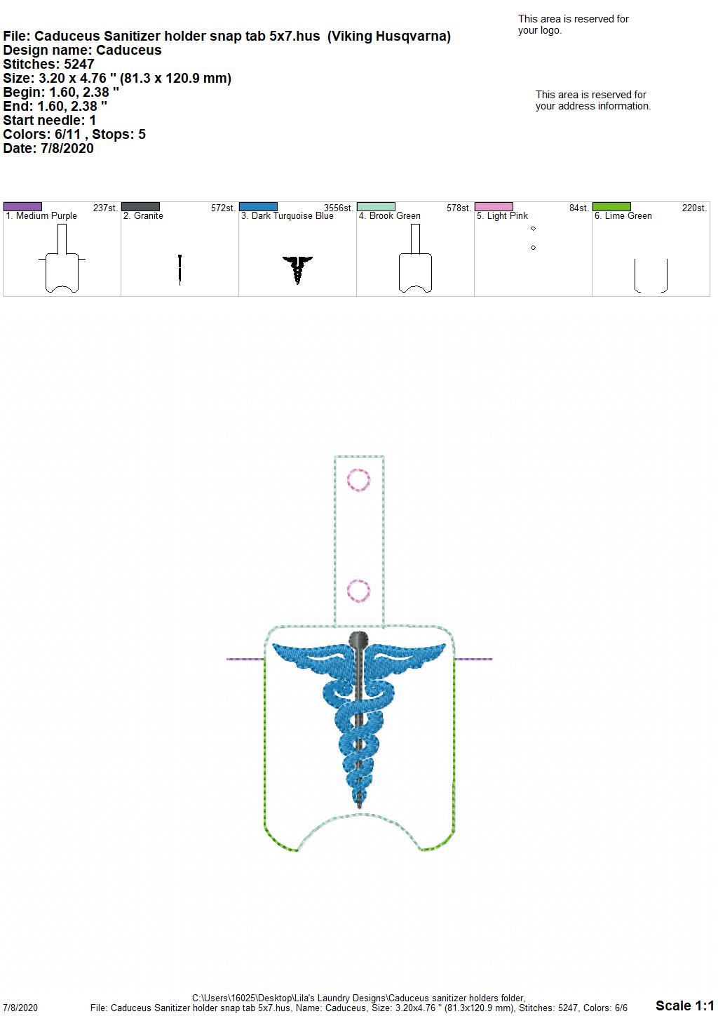 Caduceus Sanitizer Holders - DIGITAL Embroidery DESIGN