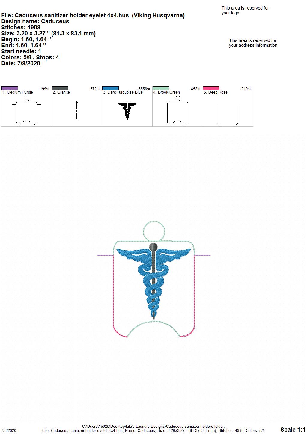 Caduceus Sanitizer Holders - DIGITAL Embroidery DESIGN