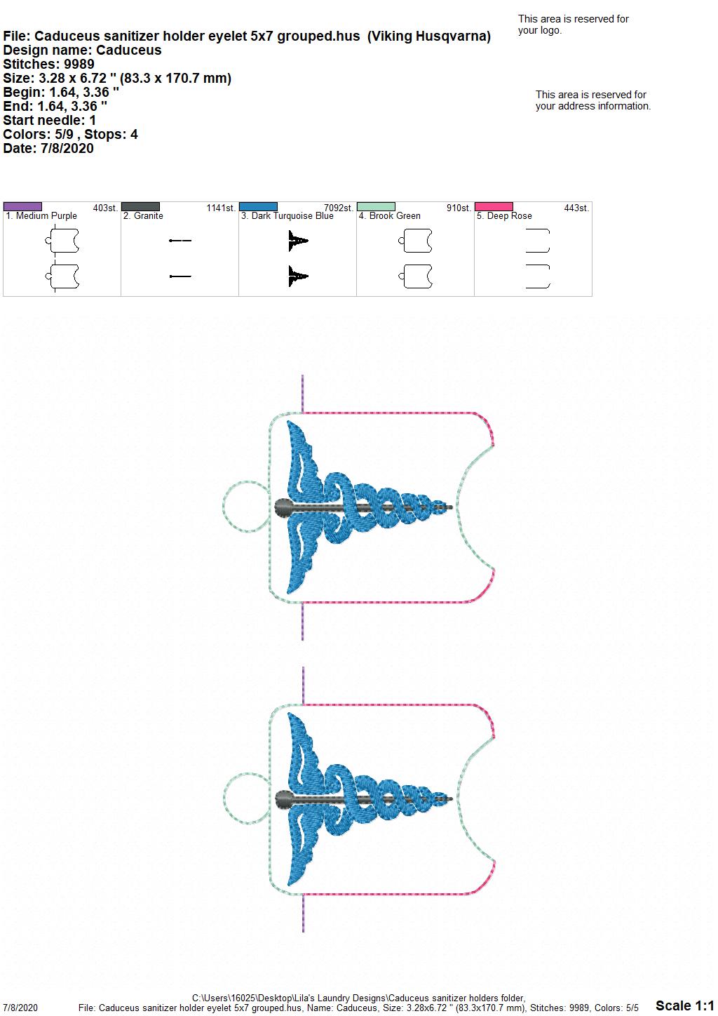 Caduceus Sanitizer Holders - DIGITAL Embroidery DESIGN