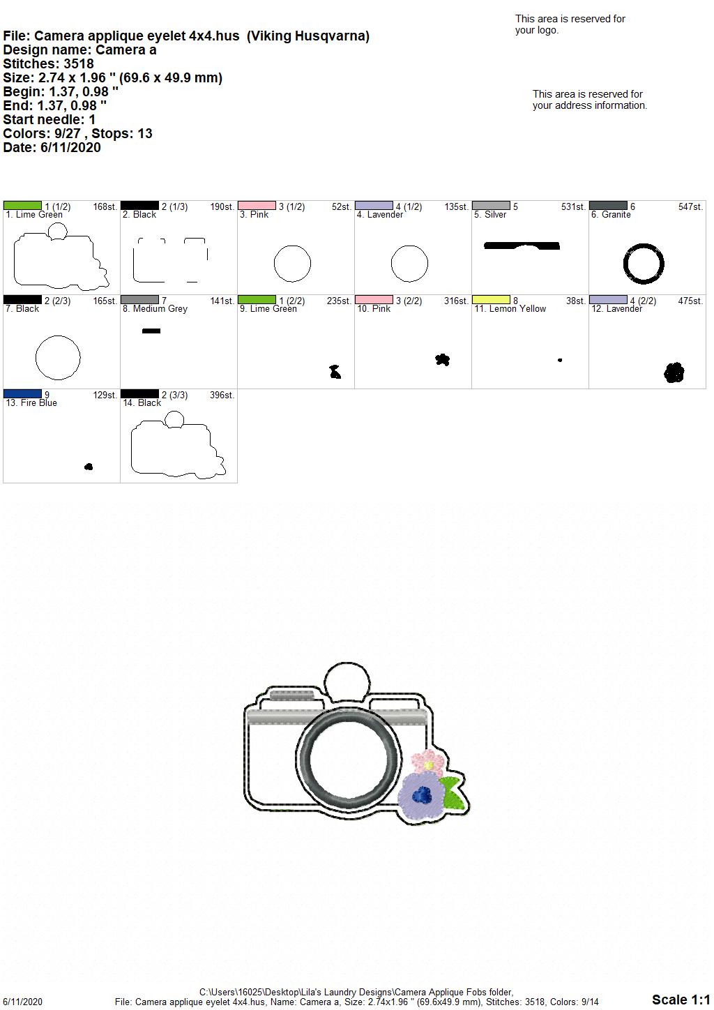 Camera Applique Fobs - DIGITAL Embroidery DESIGN