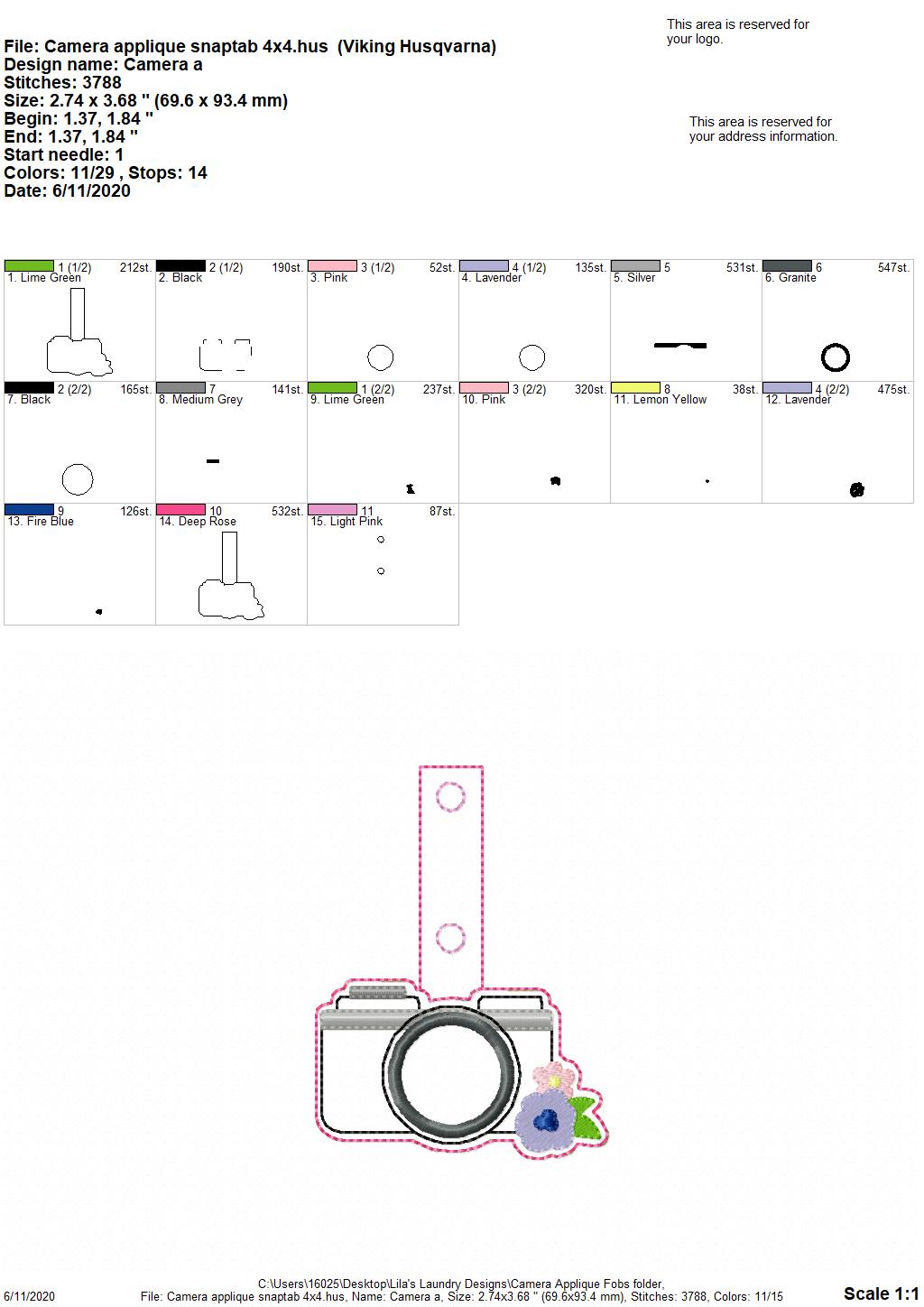 Camera Applique Fobs - DIGITAL Embroidery DESIGN
