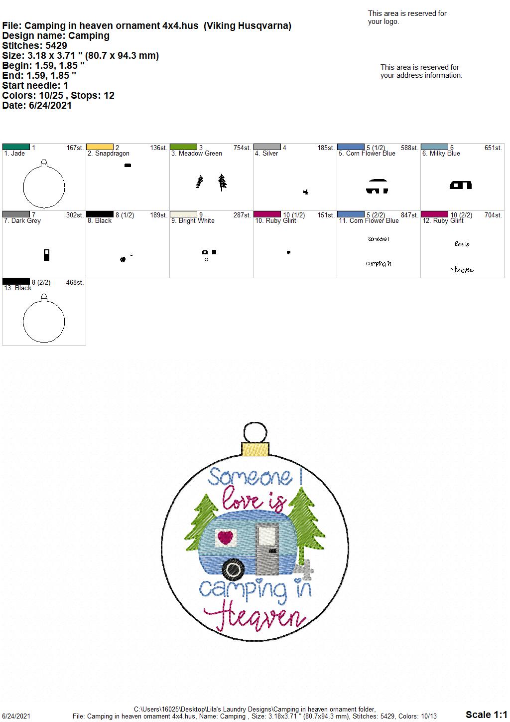 Camping in Heaven Ornament - Digital Embroidery Design