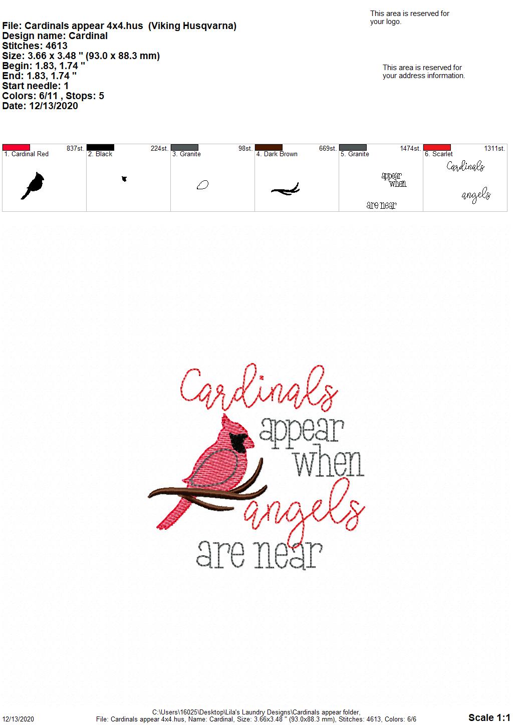 Cardinals Appear -2 sizes - Digital Embroidery Design