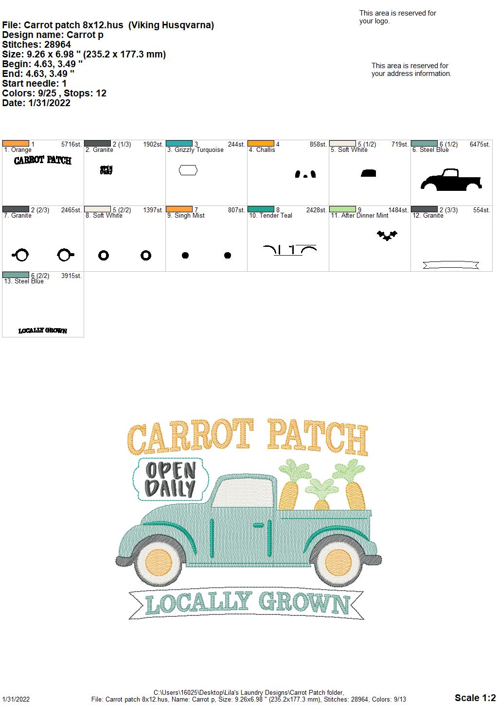 Carrot Patch - 3 sizes- Digital Embroidery Design