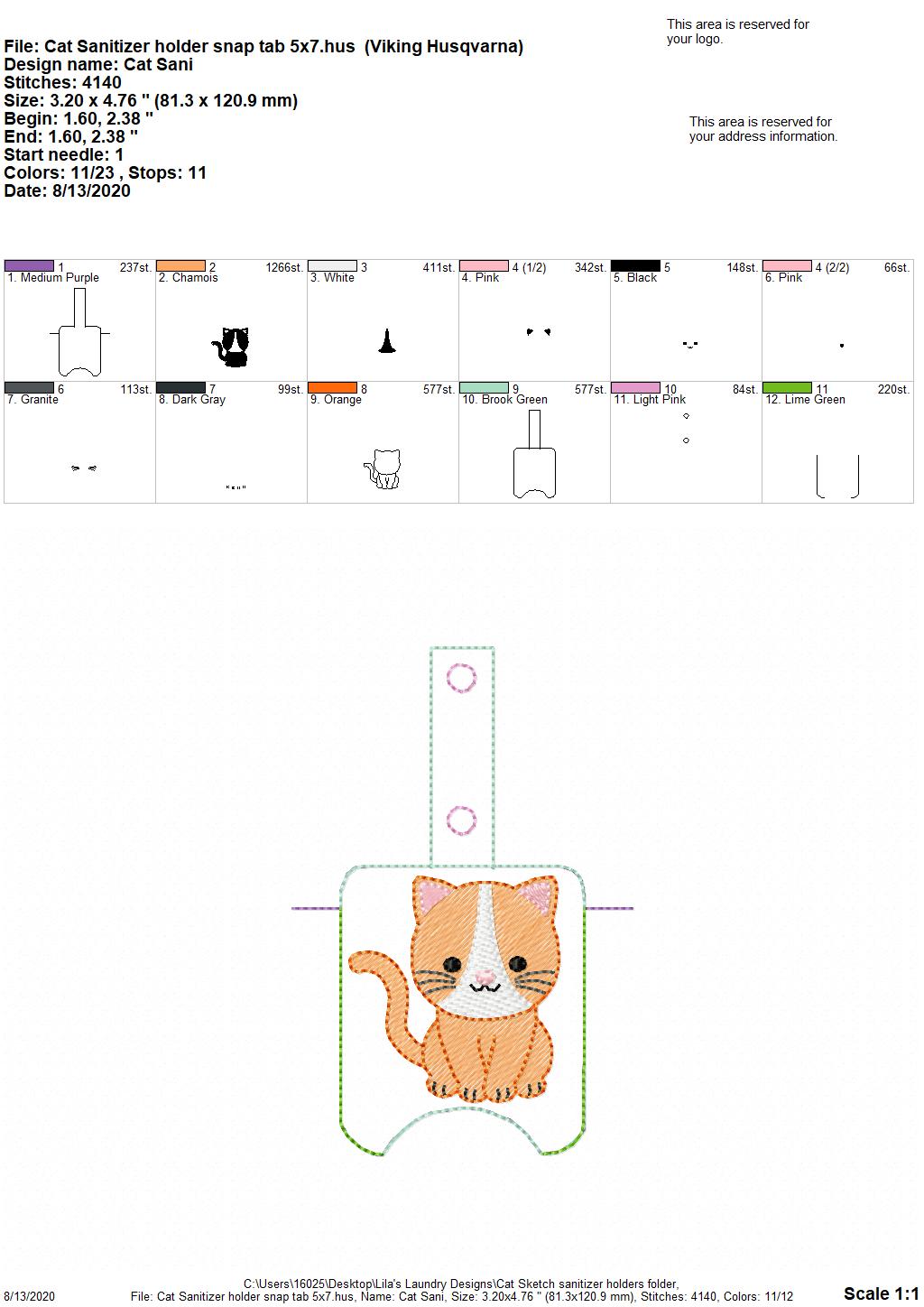 Cat Sketch Sanitizer Holders - DIGITAL Embroidery DESIGN