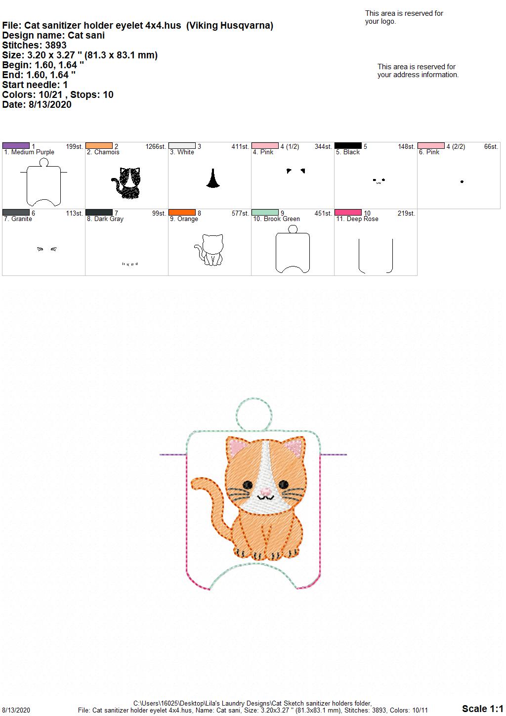 Cat Sketch Sanitizer Holders - DIGITAL Embroidery DESIGN