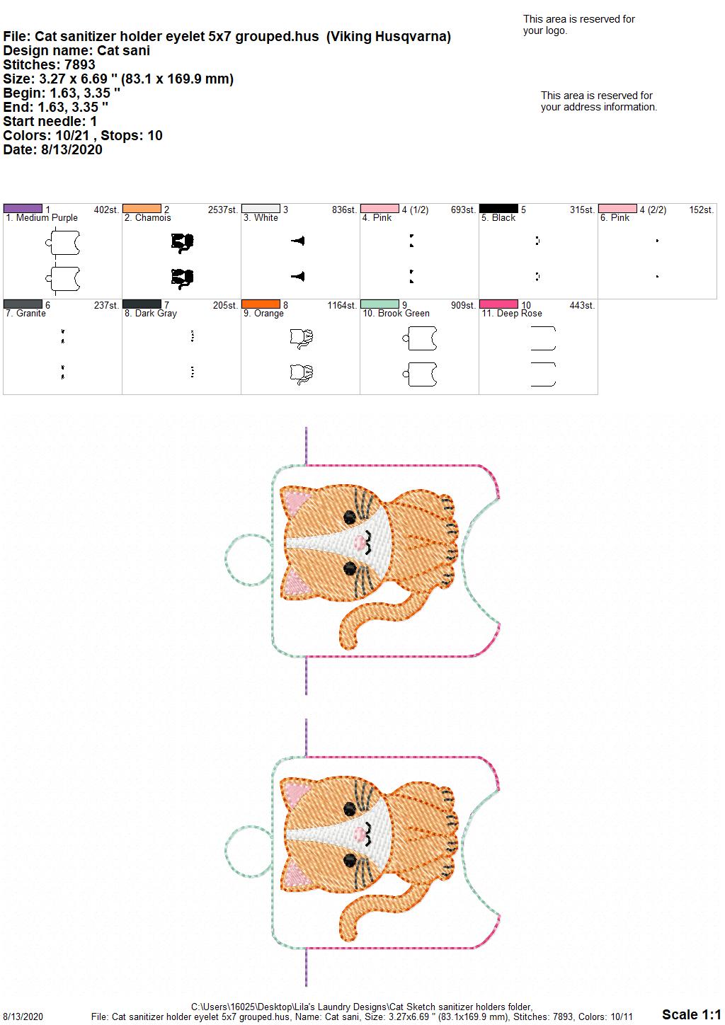 Cat Sketch Sanitizer Holders - DIGITAL Embroidery DESIGN
