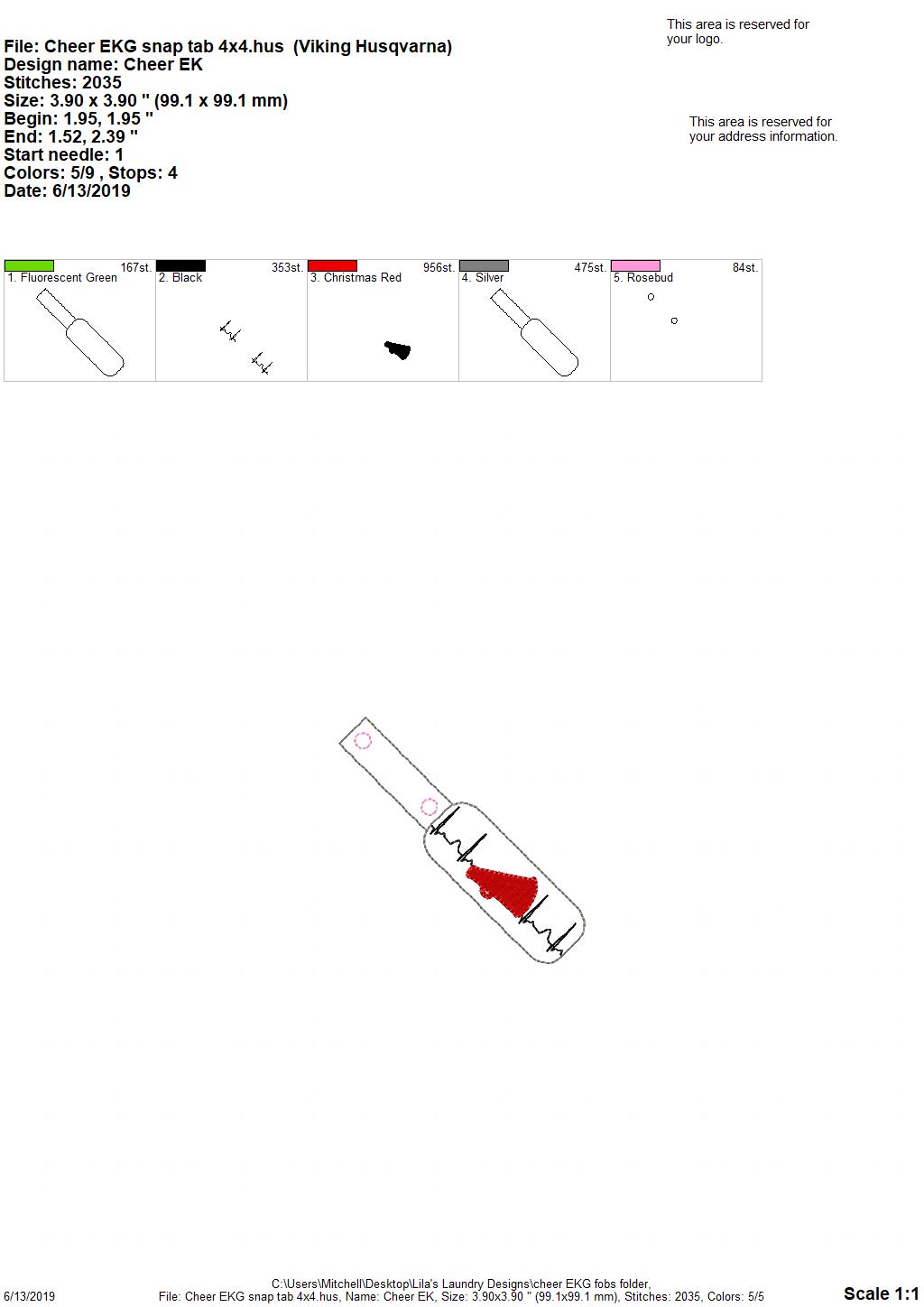 Cheer EKG Fobs - DIGITAL Embroidery DESIGN